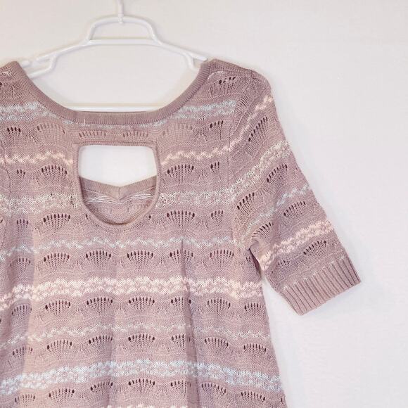 Free People Sweater Womens Medium Purple Striped Sweetheart Neck Short Sleeve - Picture 6 of 16